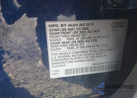 2020 Audi Q7 Premium Plus 55 Tfsi Quattro Tiptronic из США, поврежденный, VIN WA1LXAF72LD011124